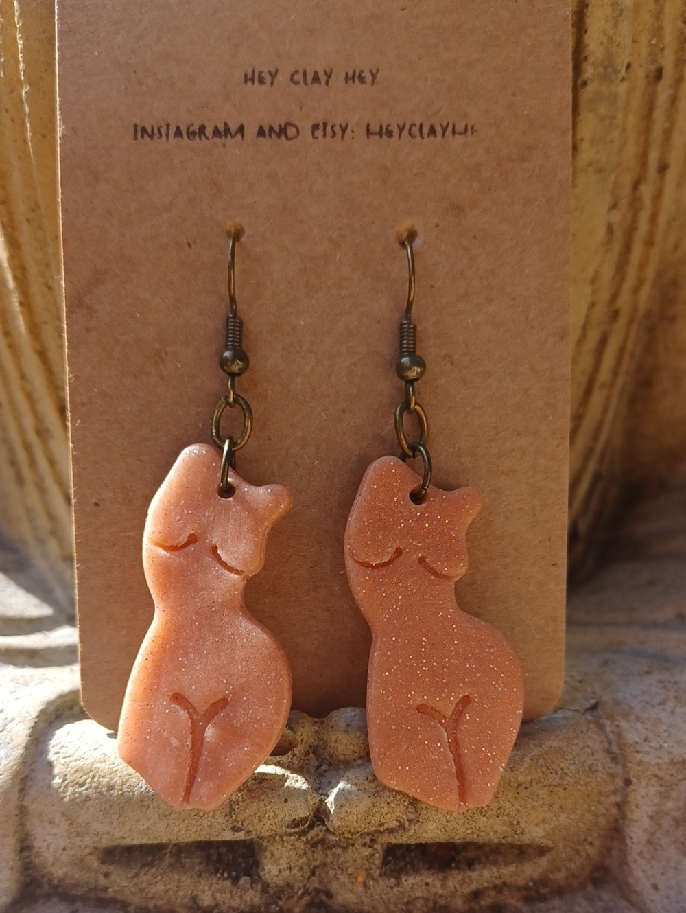 Handcrafted Clay Nude Body Earrings With Glitter